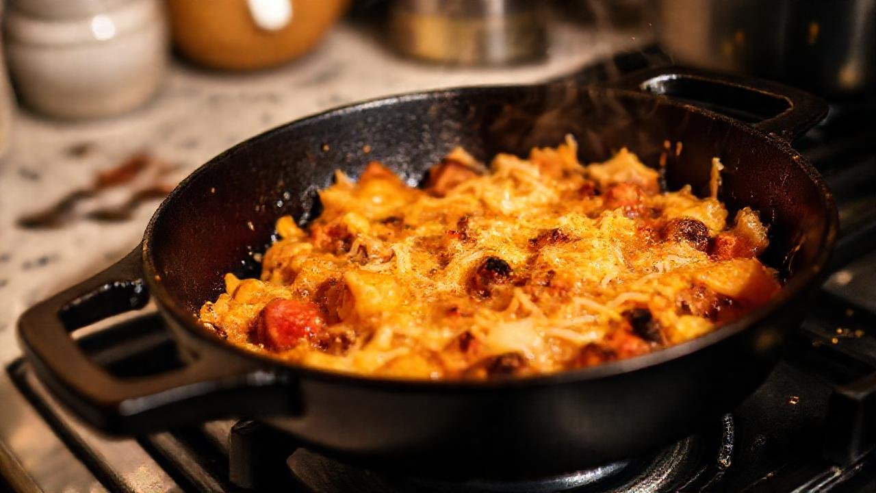 Sartén de hierro fundido cocina apetitosamente