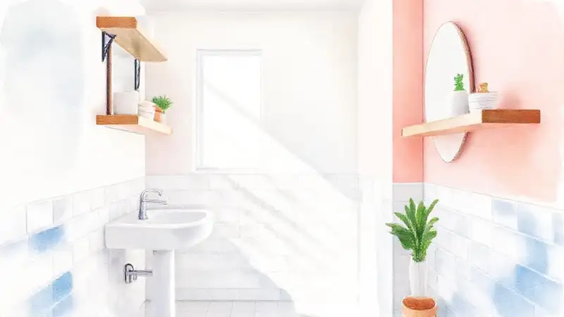 Un baño pequeño y alegre