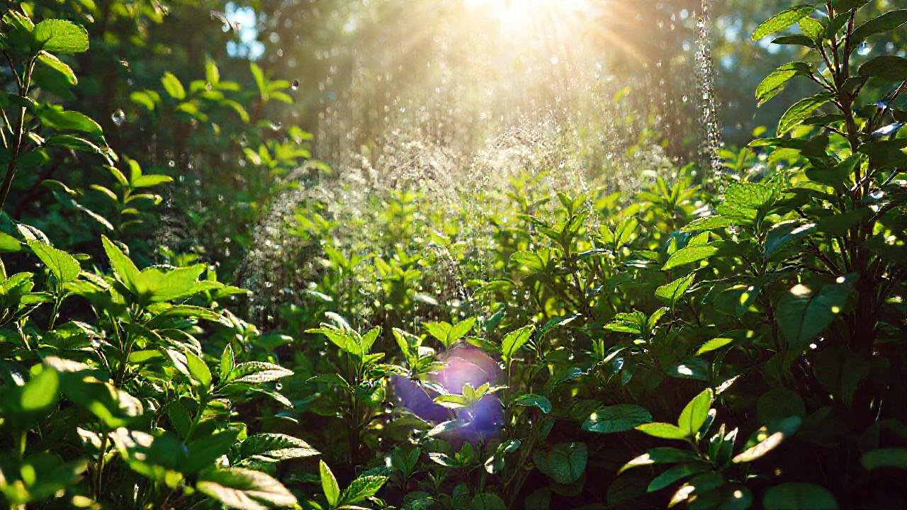 Tecnología futurista riega exuberante vegetación