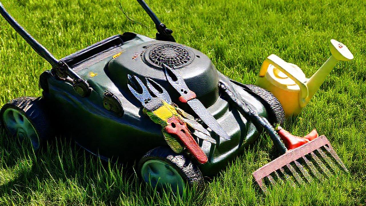 Herramientas de jardín para un césped