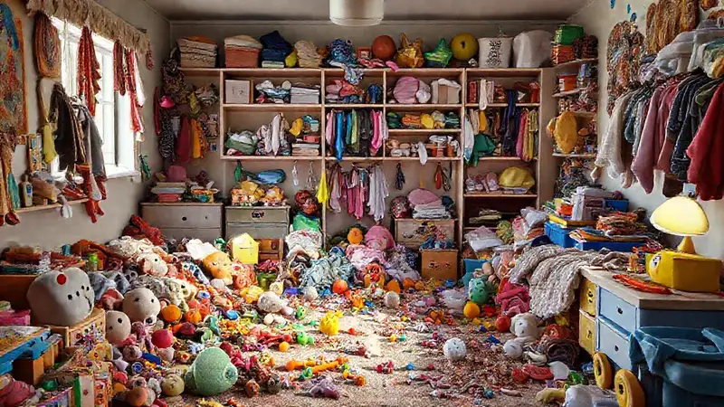 Un cuarto infantil desordenado pero acogedor
