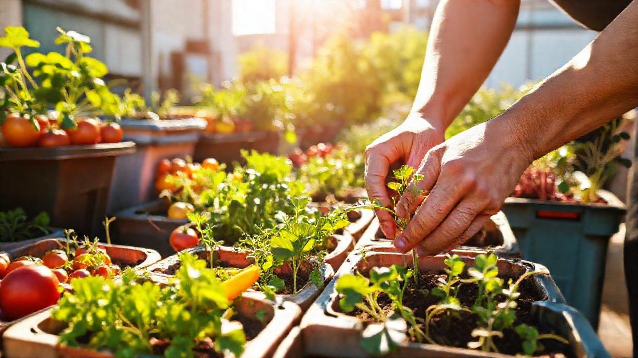 Jardín urbano: manos plantan esperanza colorida