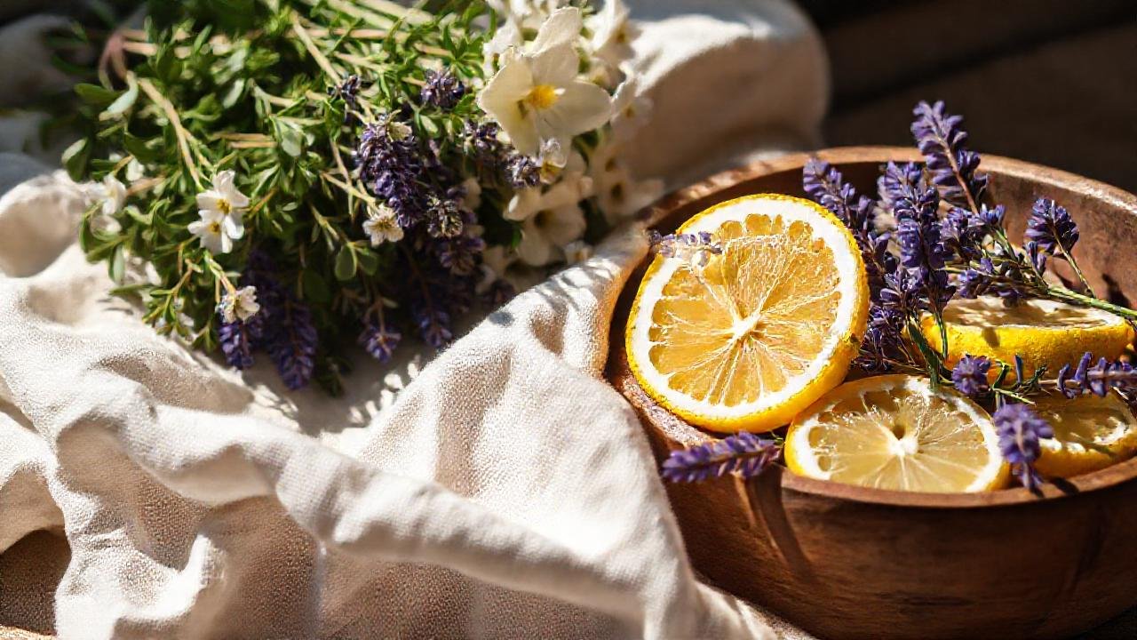 Lino arrugado y lavanda