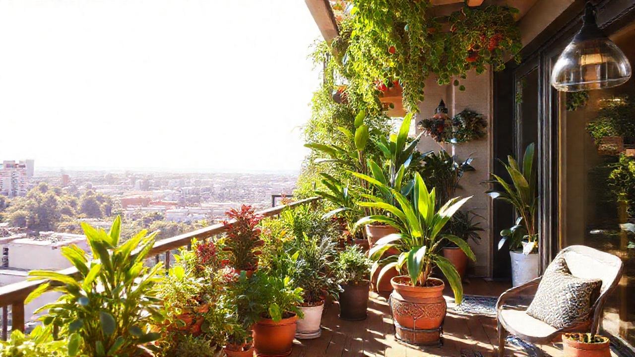 Un balcón moderno y acogedor florece