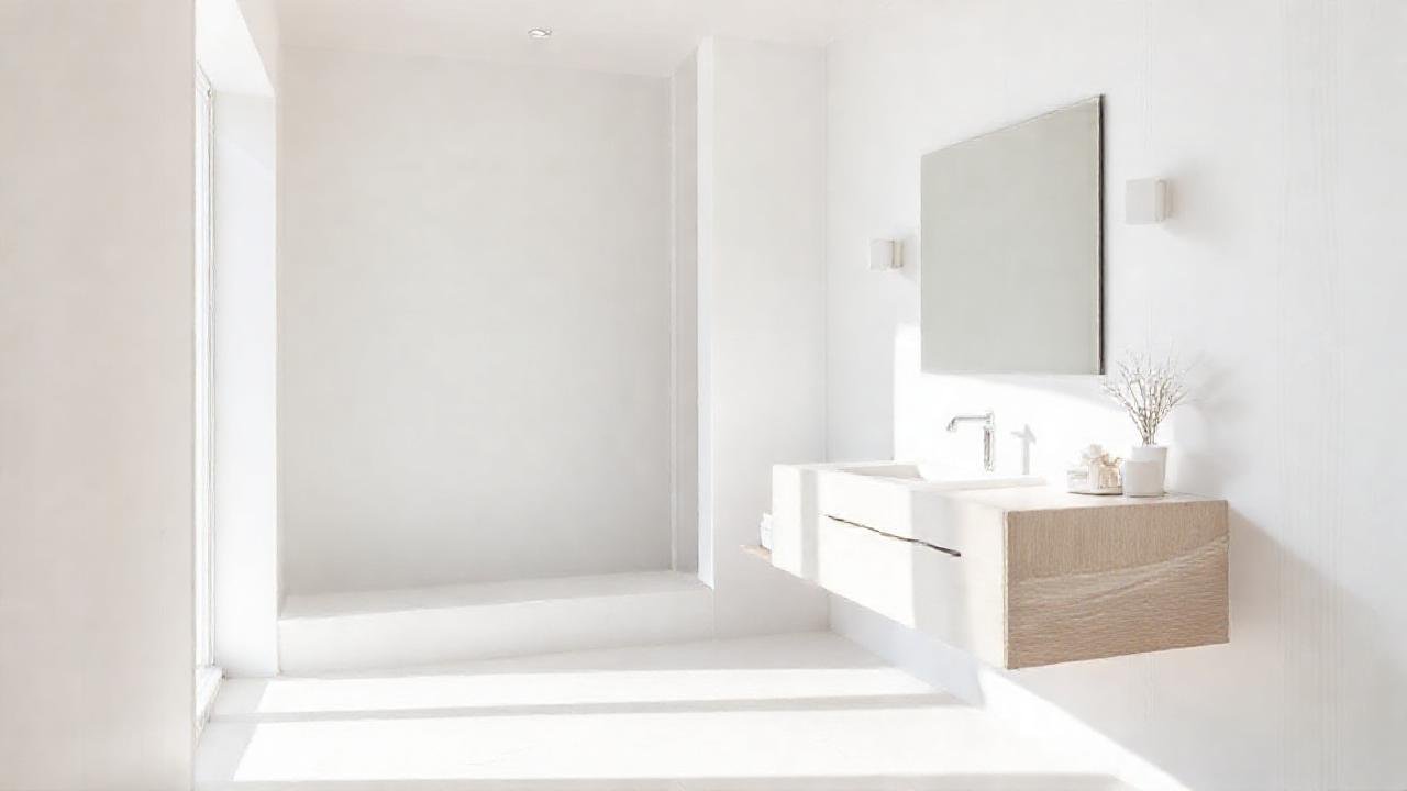 Un baño blanco minimalista y sereno