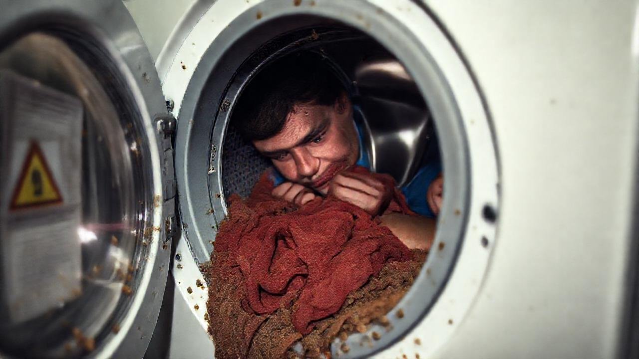 Una lavadora rota causa frustración y caos