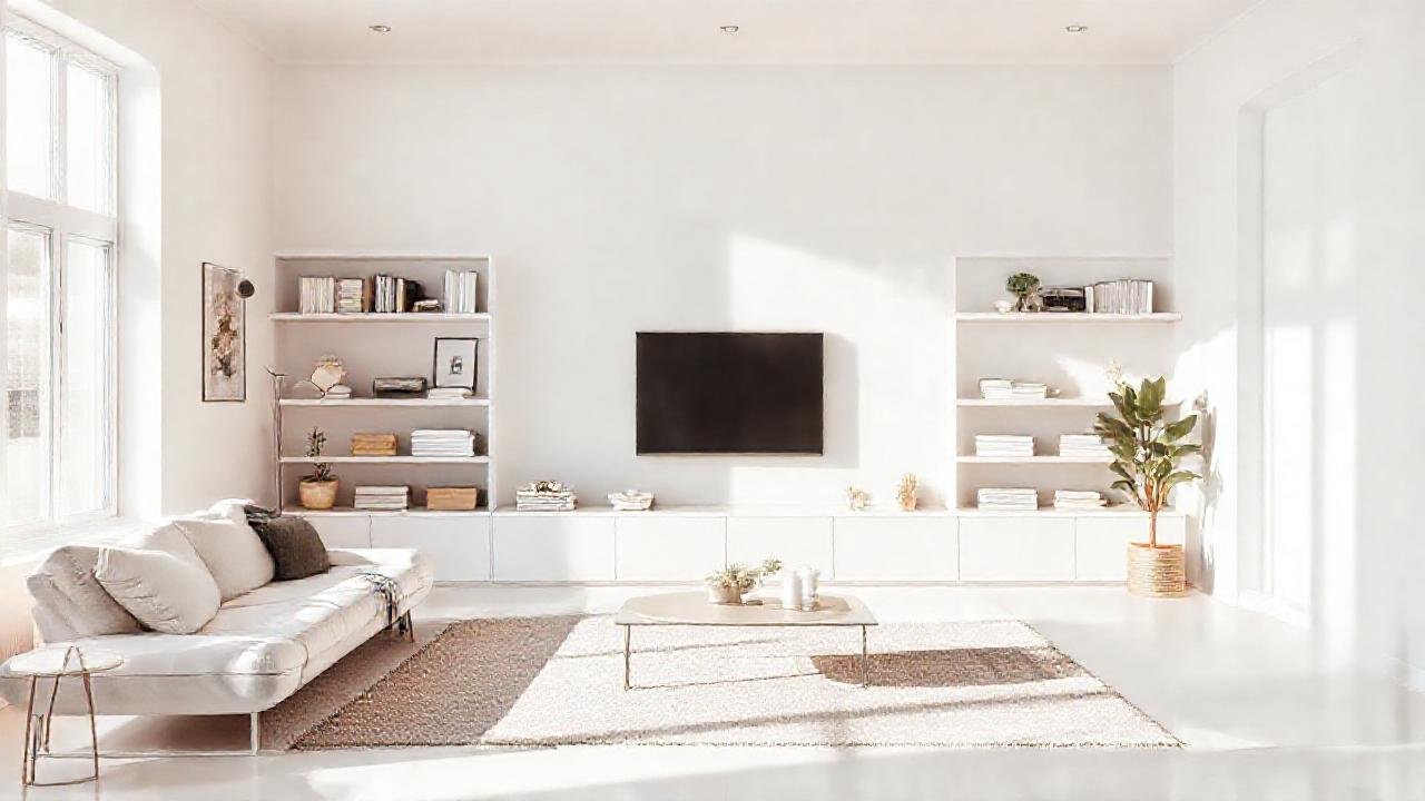 Un salón minimalista, ordenado y sereno