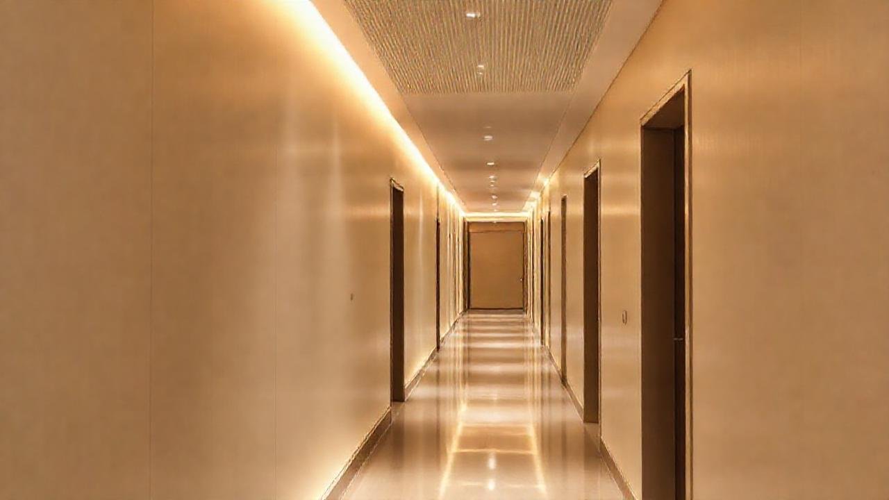 Un pasillo moderno y acogedor, suavemente iluminado