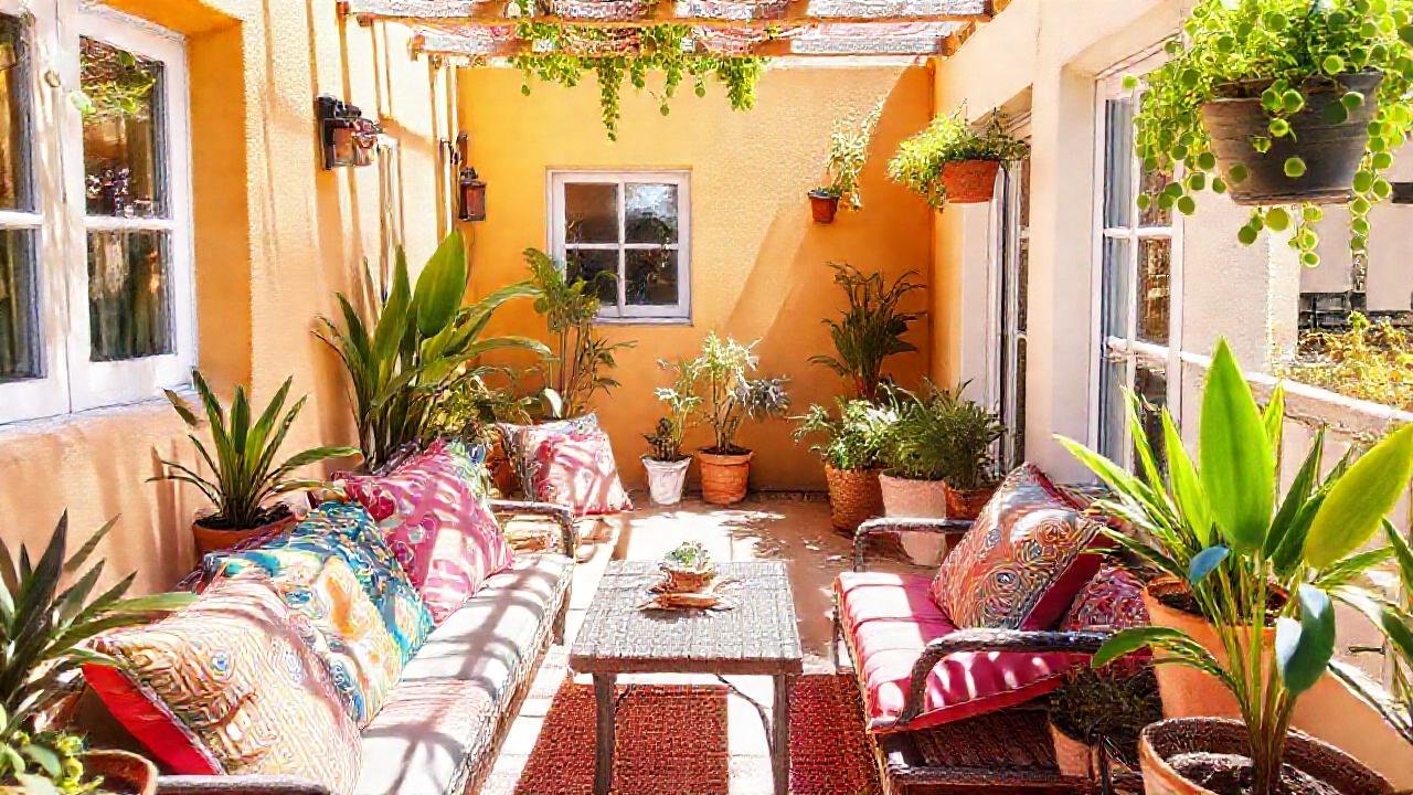 Una terraza pequeña y colorida es acogedora