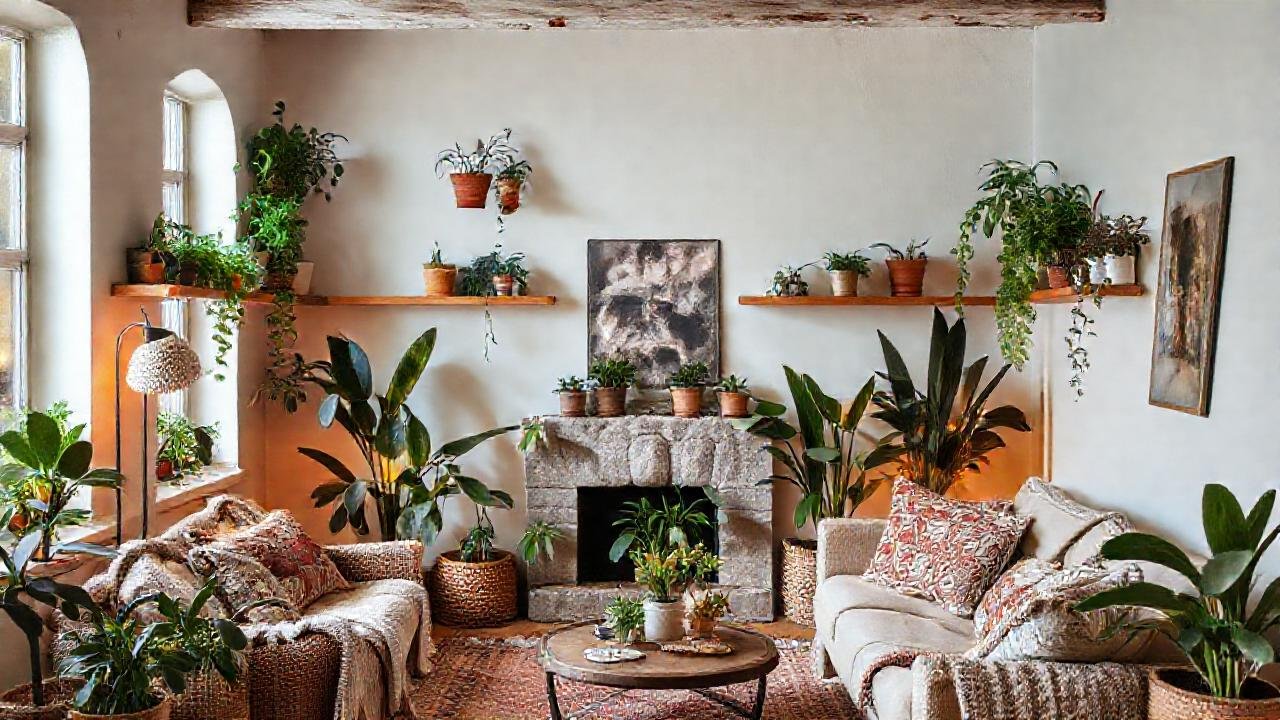 Un salón acogedor y bohemio, luminoso y vibrante