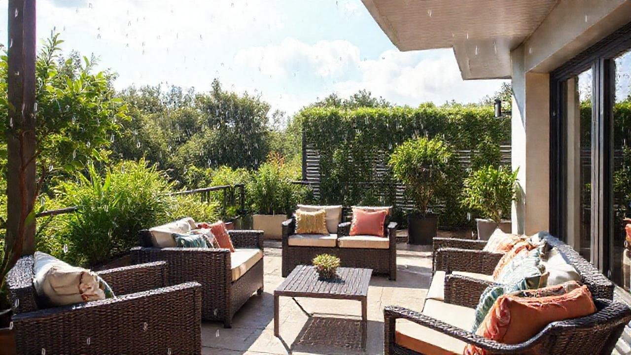 Un patio moderno y acogedor bajo el sol