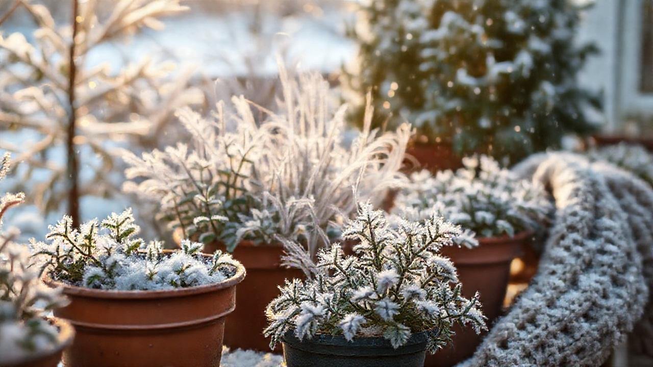 Un jardín invernal sereno y acogedor