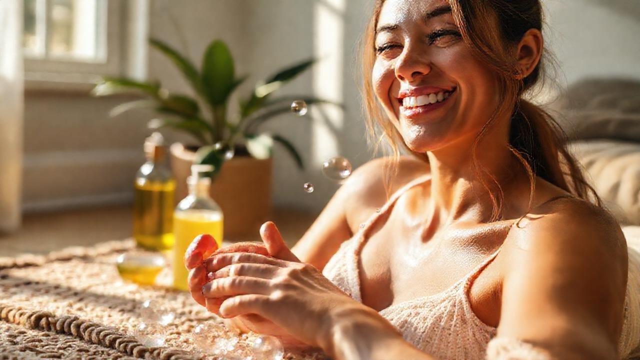 Mujer sonríe en un hogar limpio