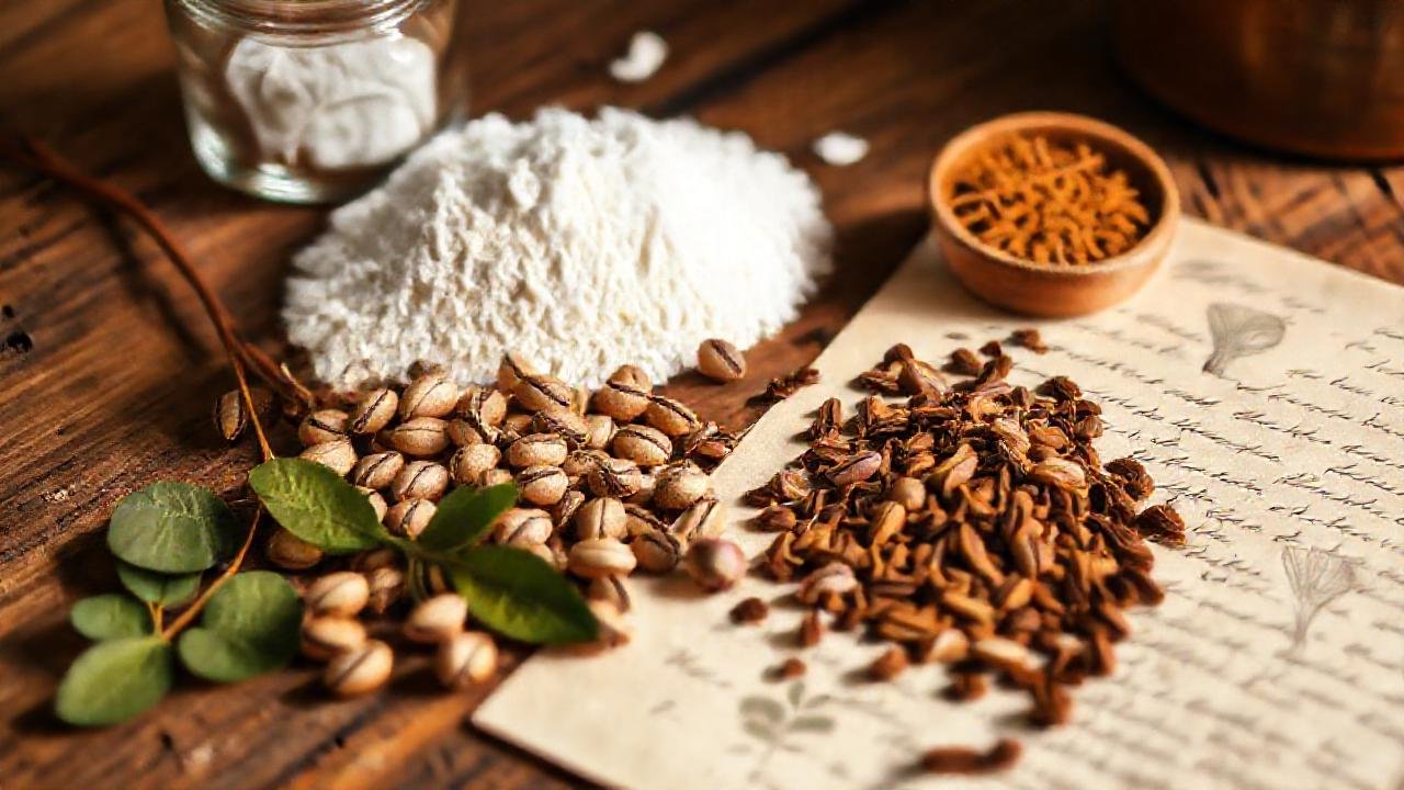 Tabla rústica, semillas, tierra y notas