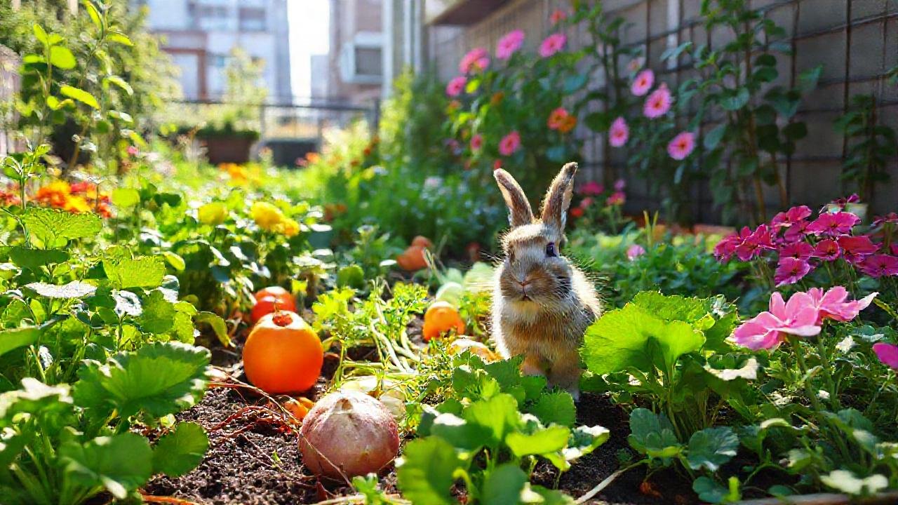 Un jardín urbano alegre y luminoso