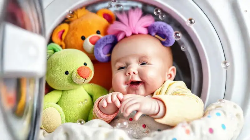 Un bebé feliz y limpio en colores