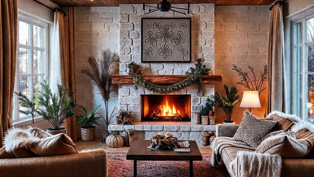 Un salón acogedor y cálido en invierno