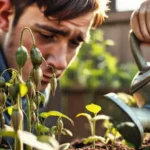 El jardinero cuida plantas con esperanza