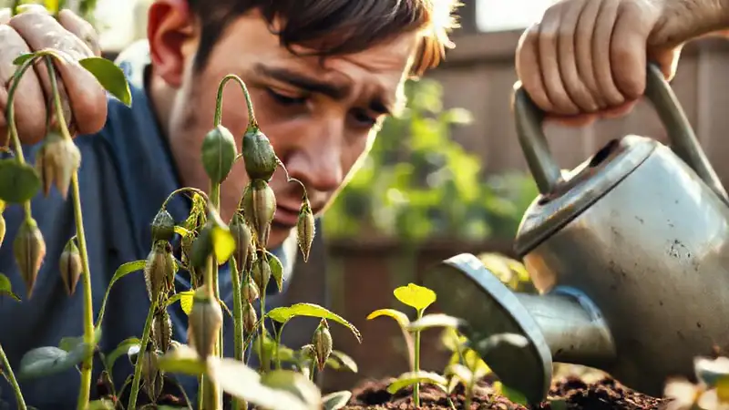 El jardinero cuida plantas con esperanza