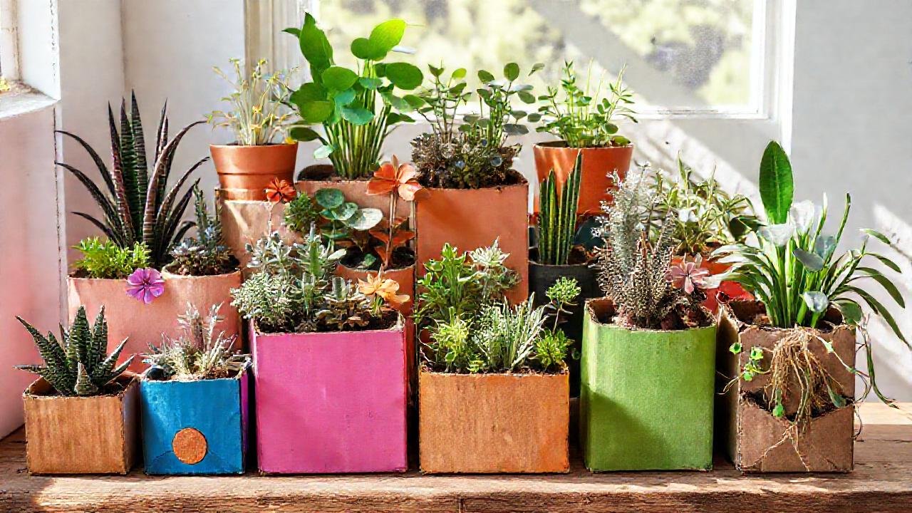Planters reciclados crean un ambiente alegre