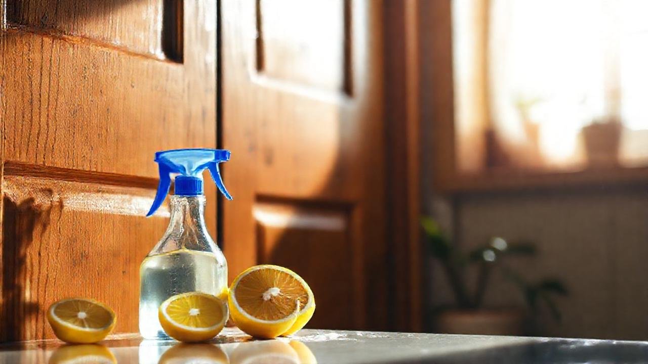 Una puerta de madera limpia brilla