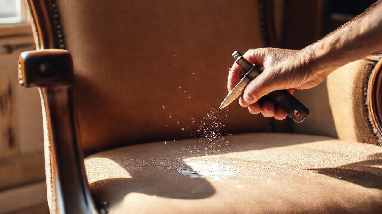 Una mano restauraba un sillón antiguo