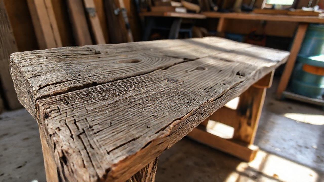 Banco de madera restaurado, belleza antigua