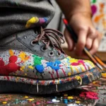 Pintor crea un calzado vibrante y caótico