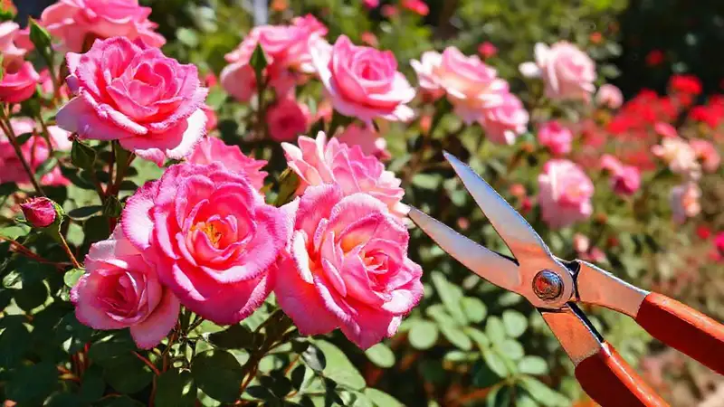 Corta la rosa en el jardín