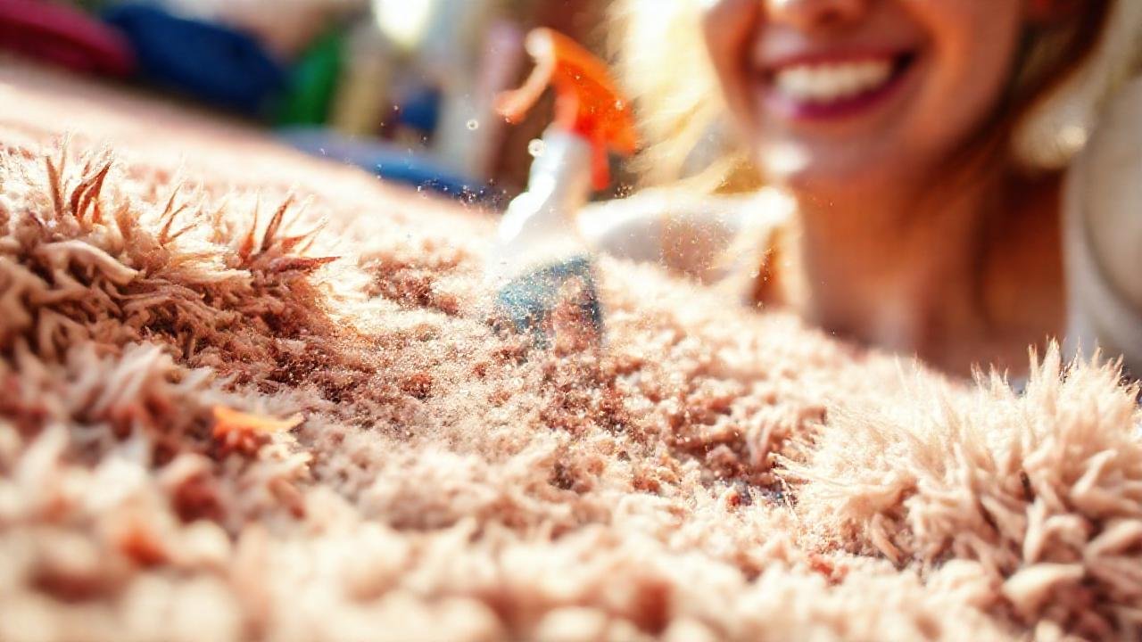 Mujer limpia alfombra