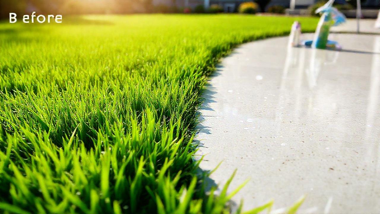 Césped impecable, antes y después brillante