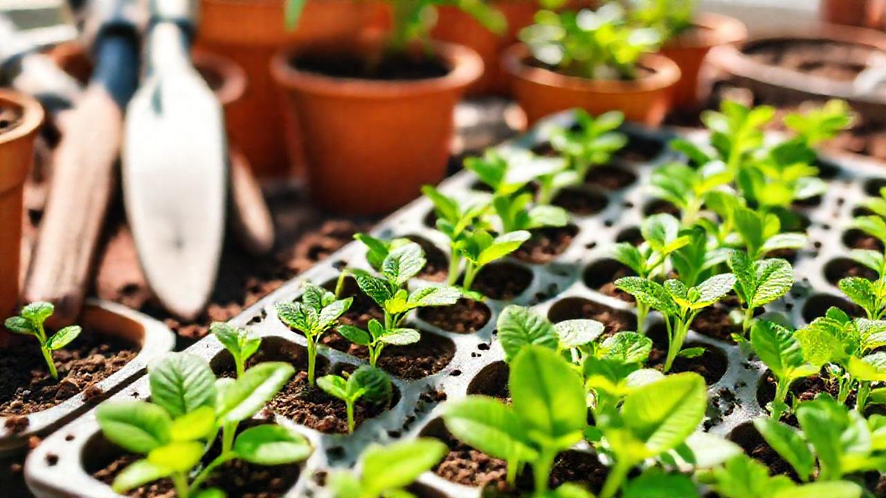 Plantas jóvenes vibrantes germinan en luz