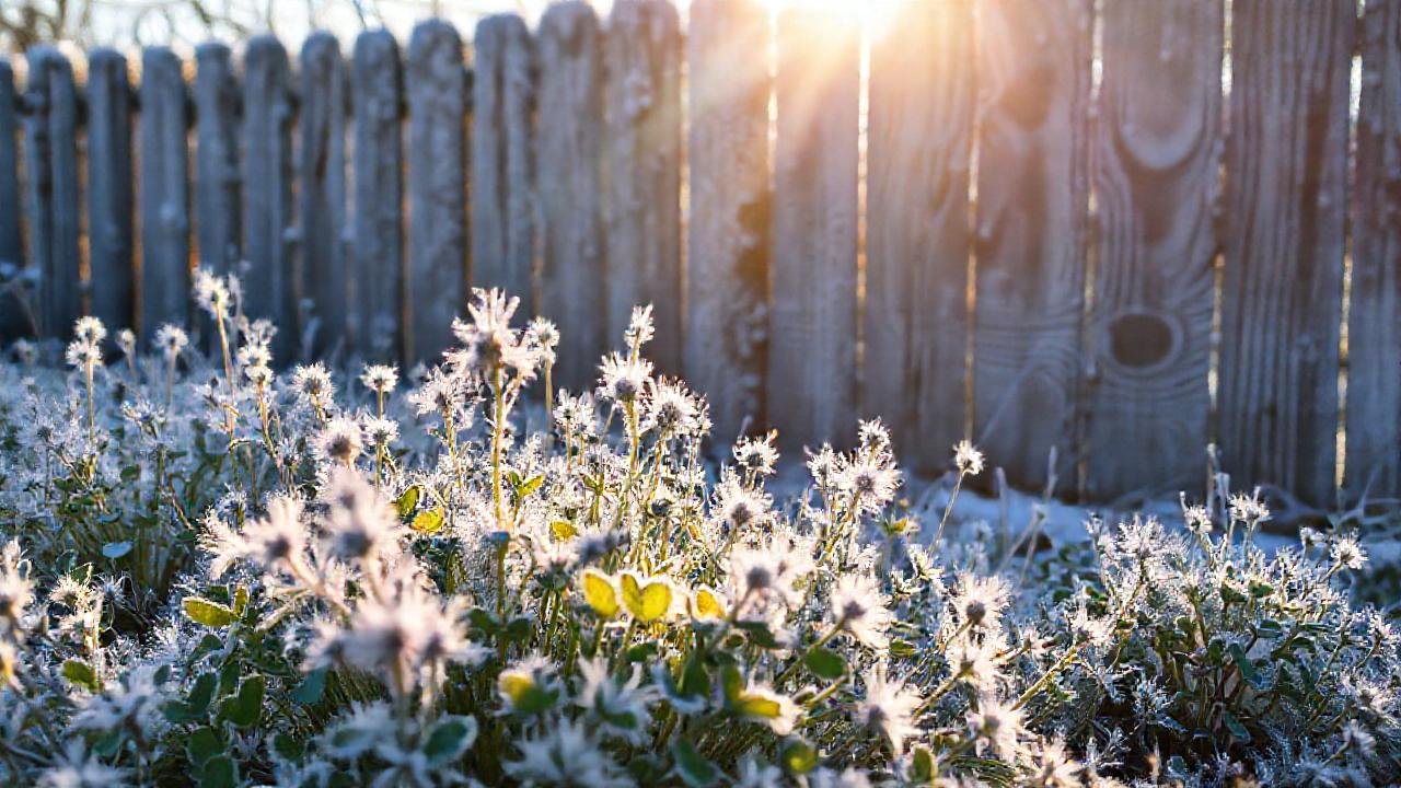 Invierno sereno con plantas vibrantes y frost