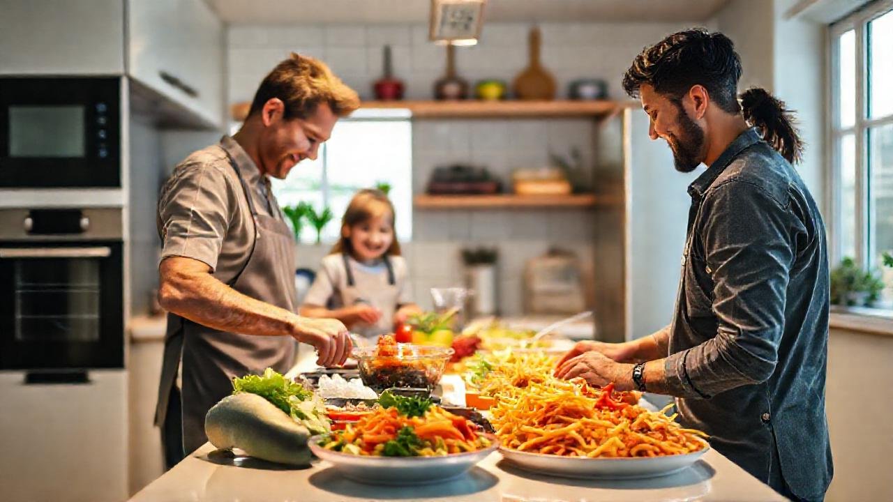 Cocina moderna: familia feliz