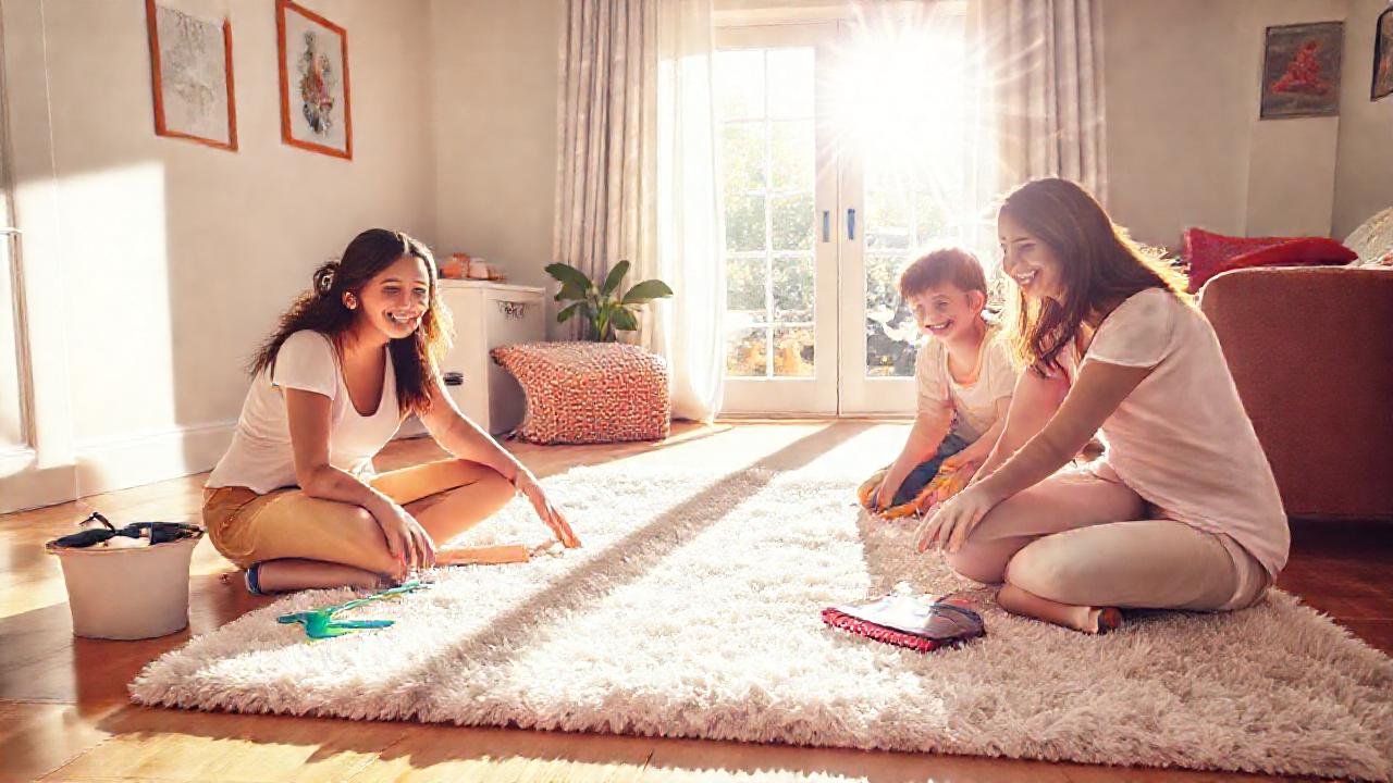 Una familia feliz en un hogar reluciente