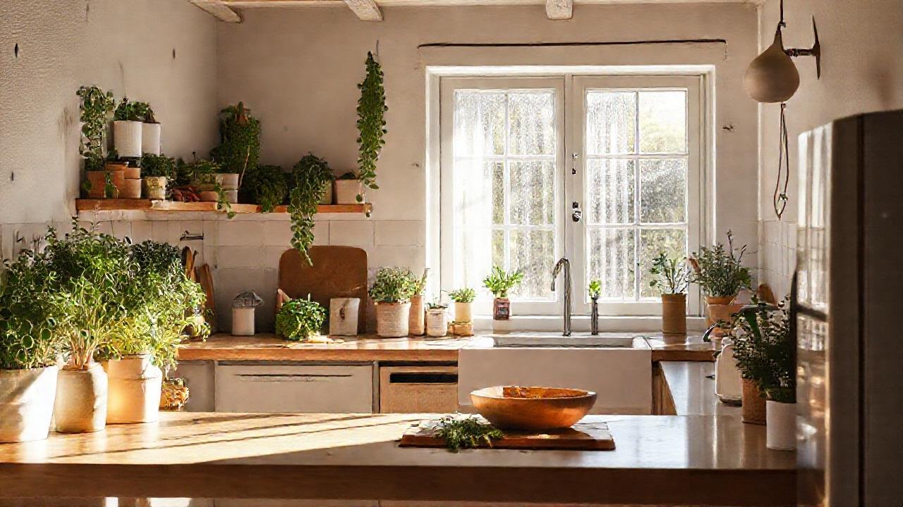 Cocina acogedora, natural y minimalista