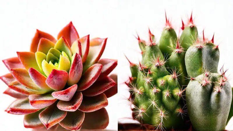Infografía educativa compara plantas suculentas y cactus
