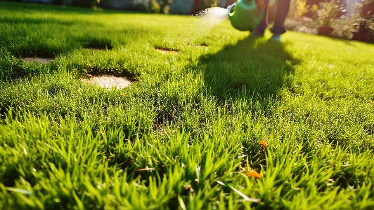 El jardinero busca una césped saludable