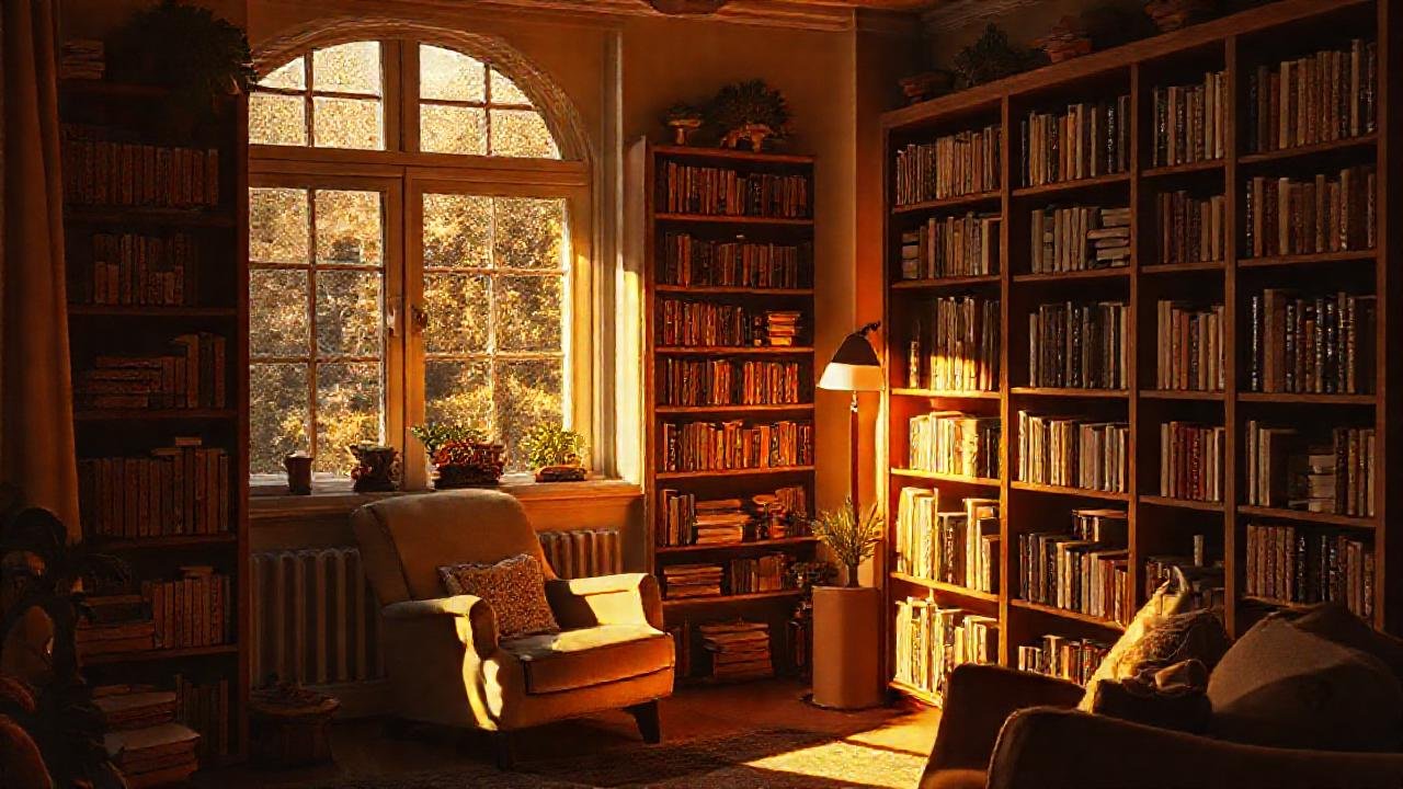Un rincón de lectura acogedor y dorado