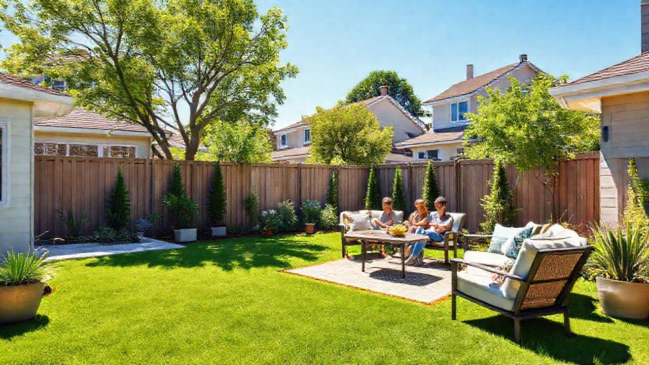 Familia feliz en un patio soleado