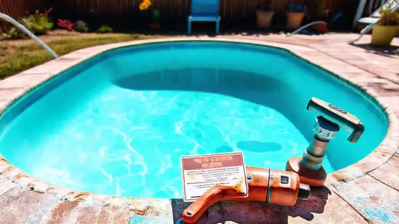 Un propietario preocupado arregla una piscina dañada