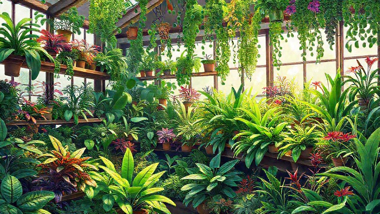 Jardín interior exuberante y detallado