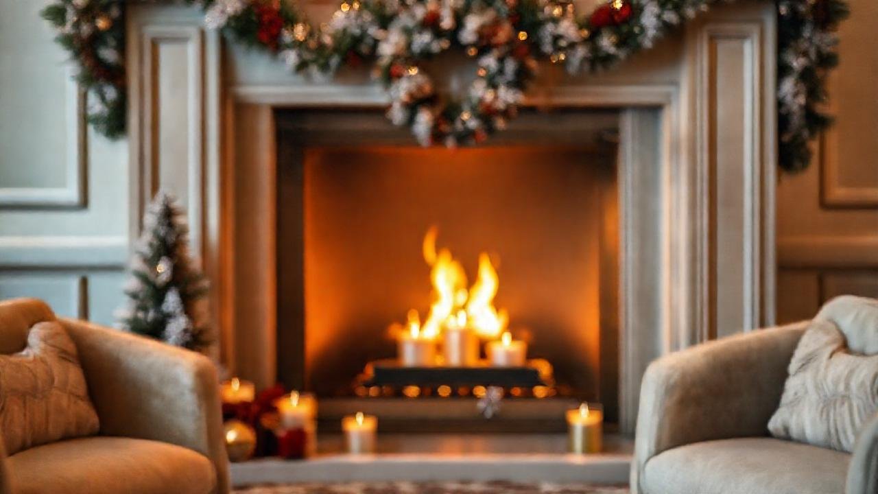 Chimenea elegante y festiva, cálida y sutil