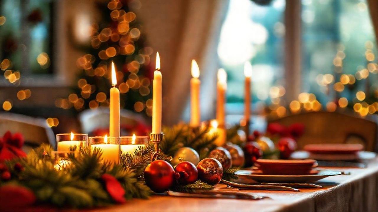 Una mesa festiva y cálida brilla
