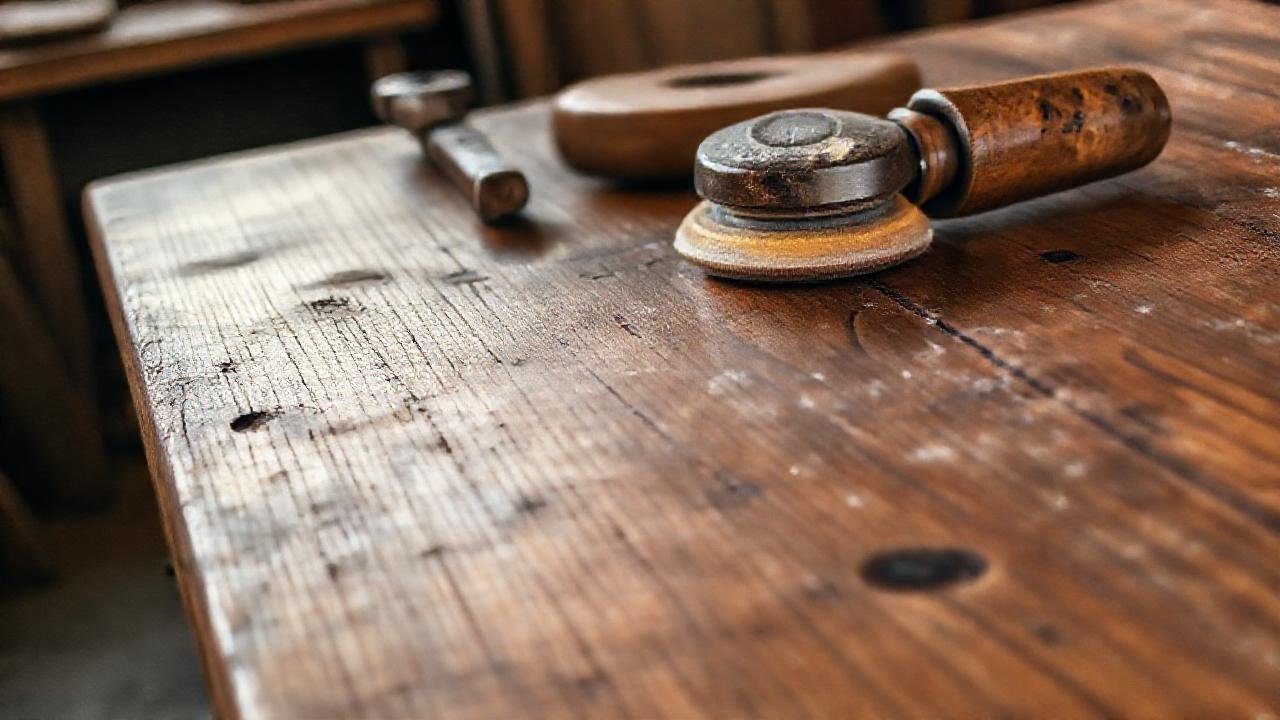 Una mesa antigua, desgastada y cálida