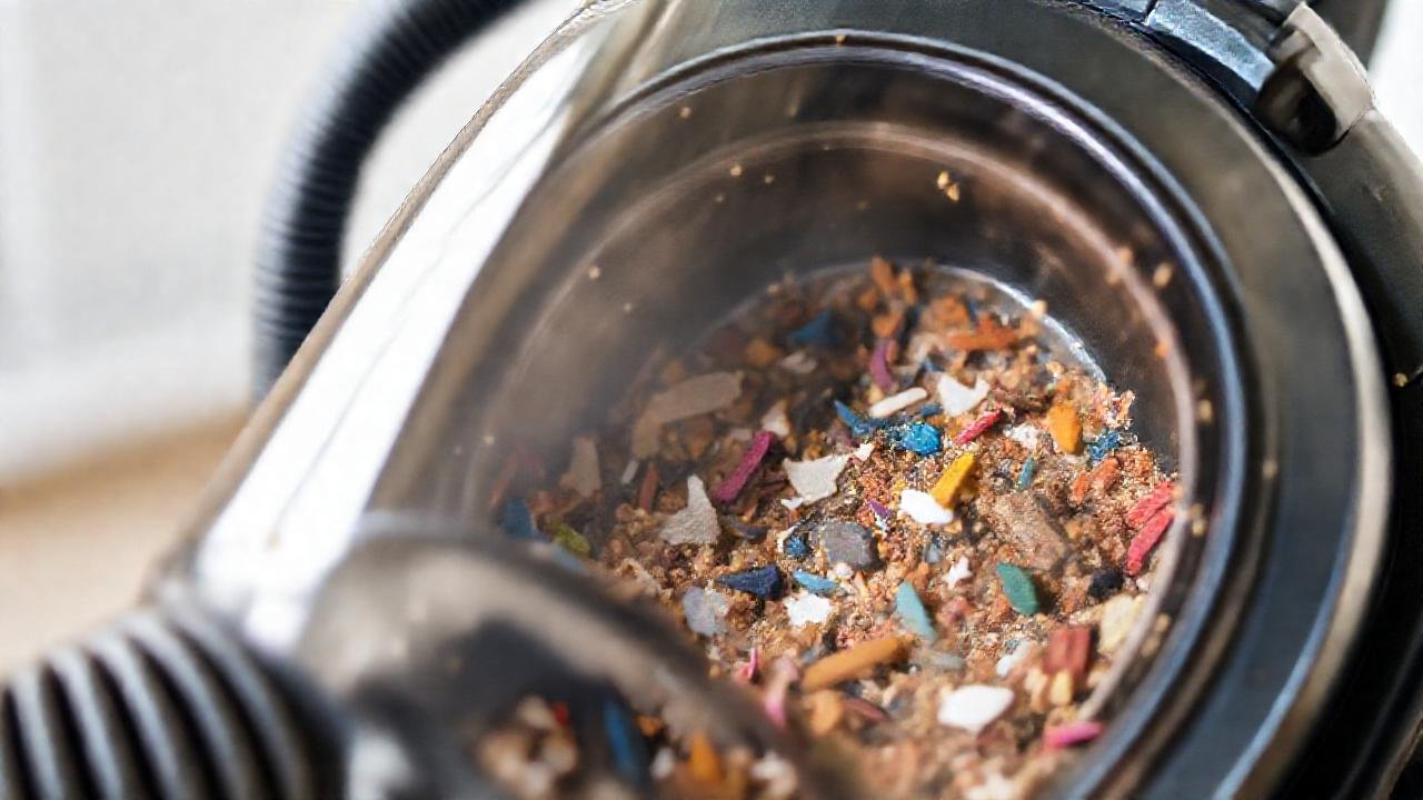 Aspiradora doméstica muestra suciedad detallada y limpia