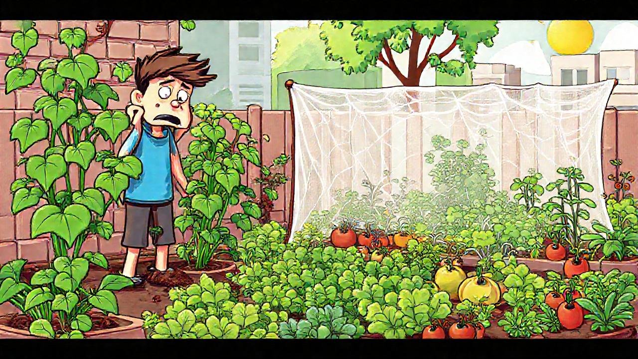 El jardinero feliz protege sus verduras