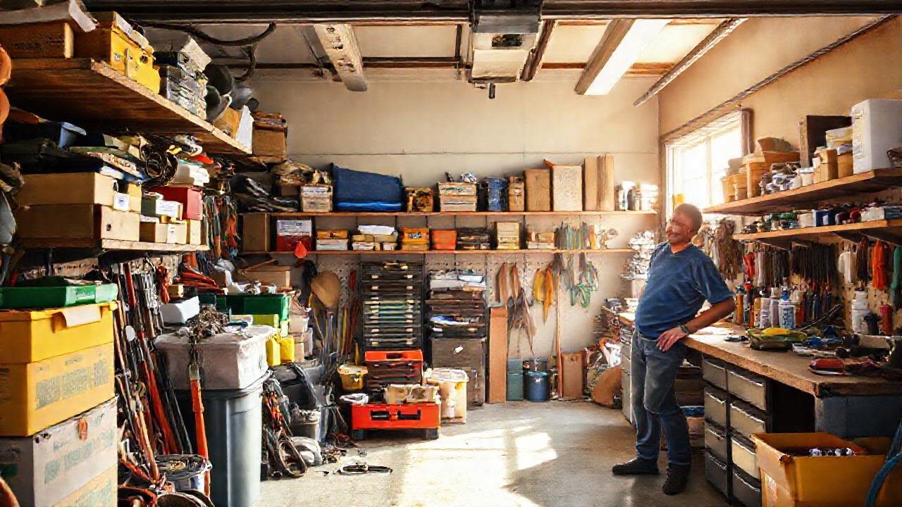 Un hombre feliz ordenó su garaje