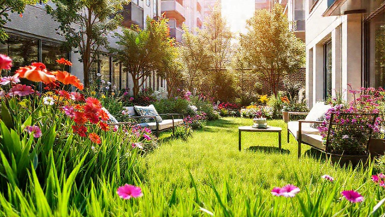 Jardín urbano moderno es vibrante y acogedor