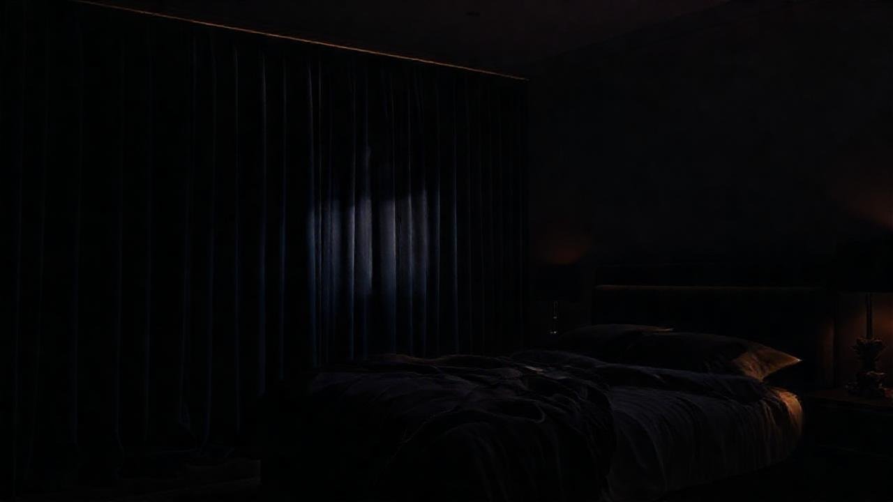 Un dormitorio oscuro y elegante es cálido